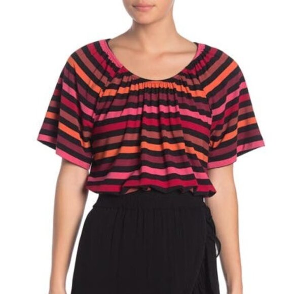 Catherine Malandrino Convertible Short Sleeve Top Sunset Stripe - Picture 1 of 8